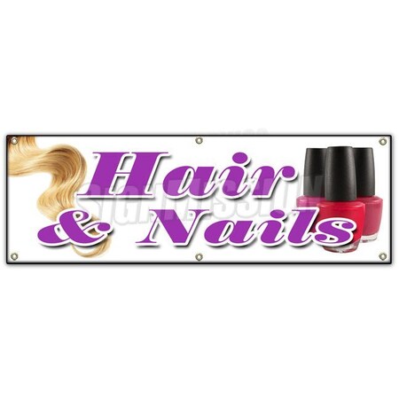 Signmission HAIR & NAILS BANNER SIGN coloring manicurist pedicure perms stylist B-72 Hair & Nails